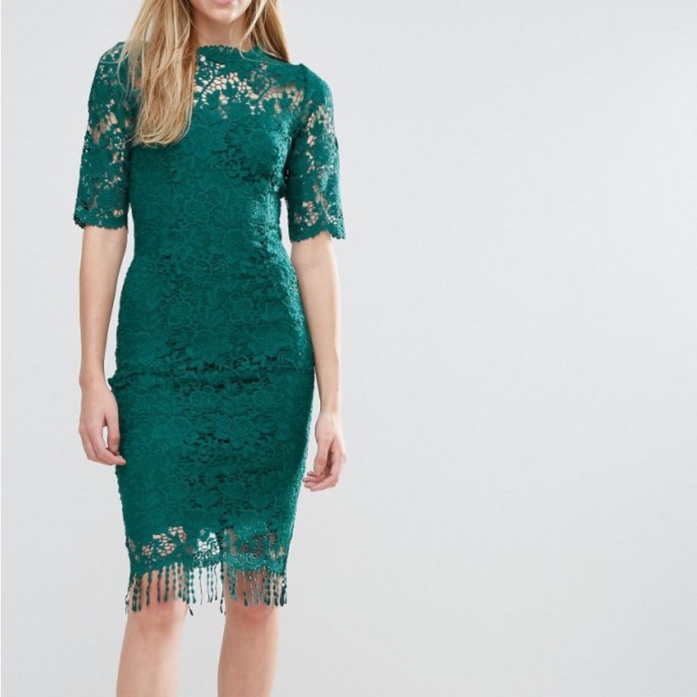 ASOS Paper Dolls Jade Green Short Sleeve Crochet Lace Cocktail Dress 12 Tall NWT